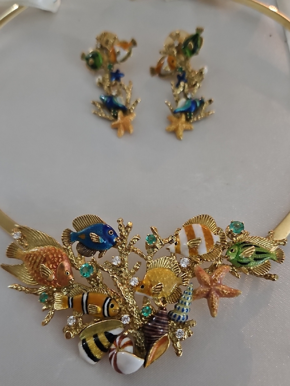 Gold-Tone Multicolor Tropical Fish Necklace - Women Jewelry